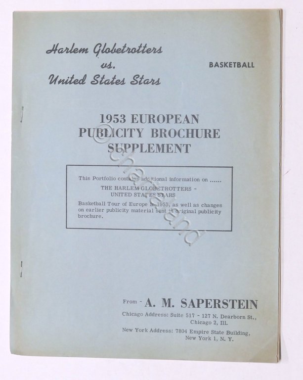 Basket Harlem Globetrotters - 1953 European Publicity Brochure Supplement