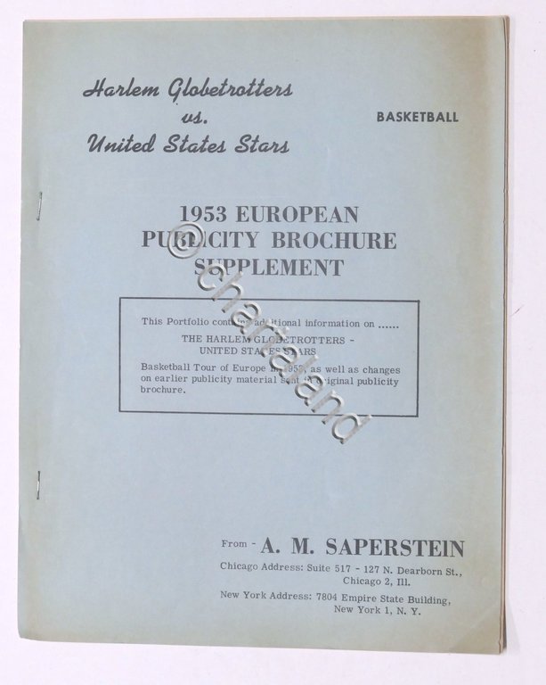 Basket Harlem Globetrotters - 1953 European Publicity Brochure Supplement