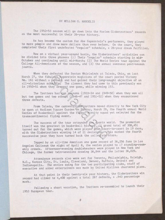 Basket Harlem Globetrotters - 1953 European Publicity Brochure Supplement