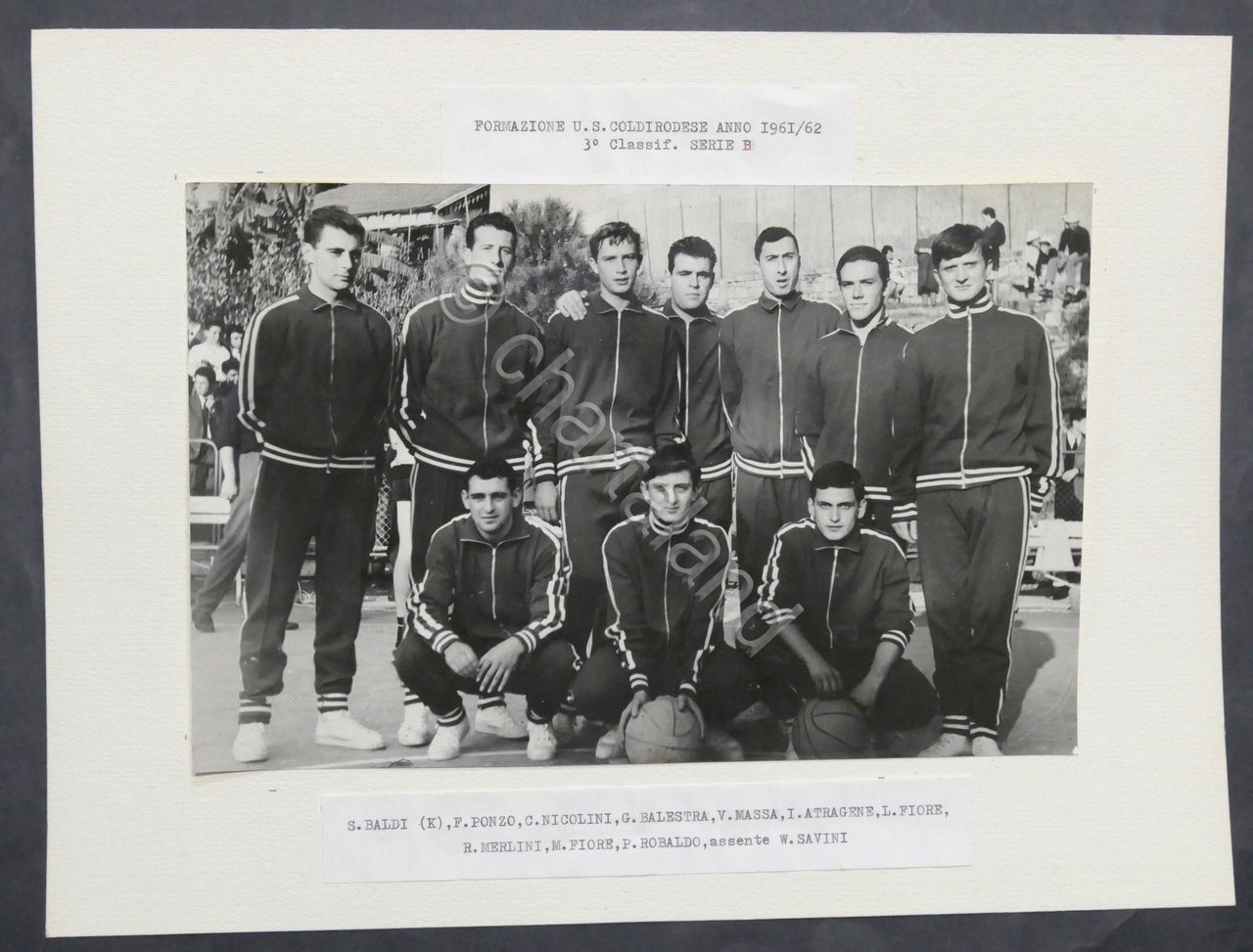 Basket Pallacanestro - Fotografia Formazione U.S. Coldirodese - Anno 1961-1962
