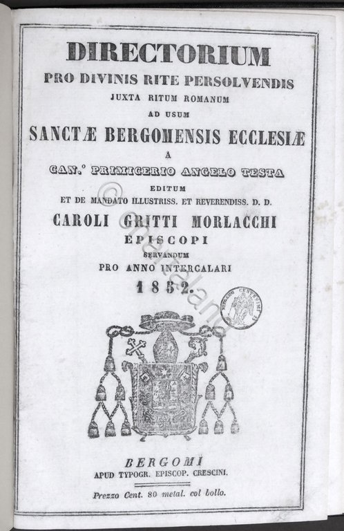 Bergamo - Directorium Pro Divinis Rite Persolvendis - Bergomensis Ecclesiae 1852