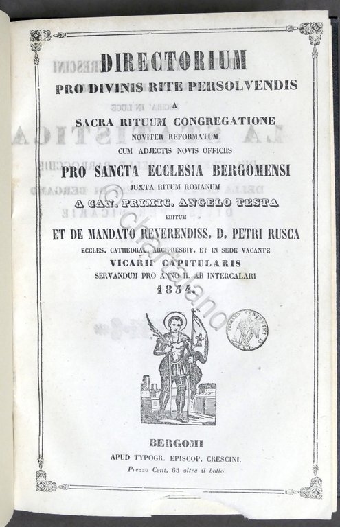 Bergamo - Directorium Pro Divinis Rite Persolvendis - Bergomensis Ecclesiae 1854