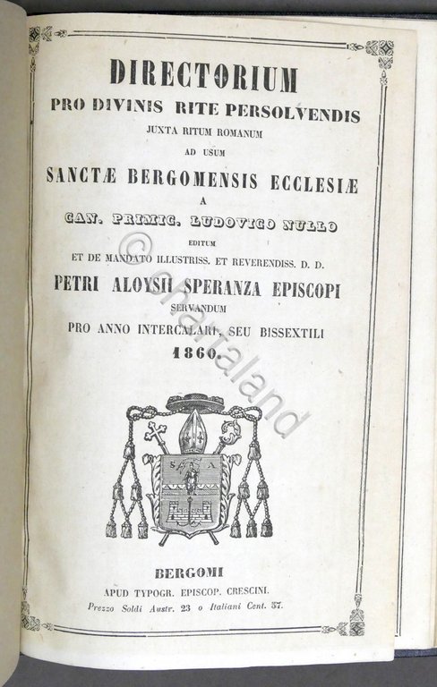 Bergamo - Directorium Pro Divinis Rite Persolvendis - Bergomensis Ecclesiae 1860