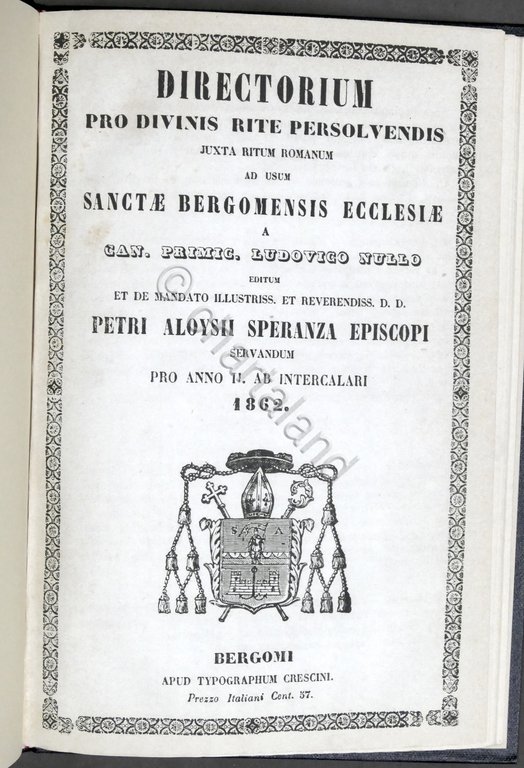 Bergamo - Directorium Pro Divinis Rite Persolvendis - Bergomensis Ecclesiae 1862