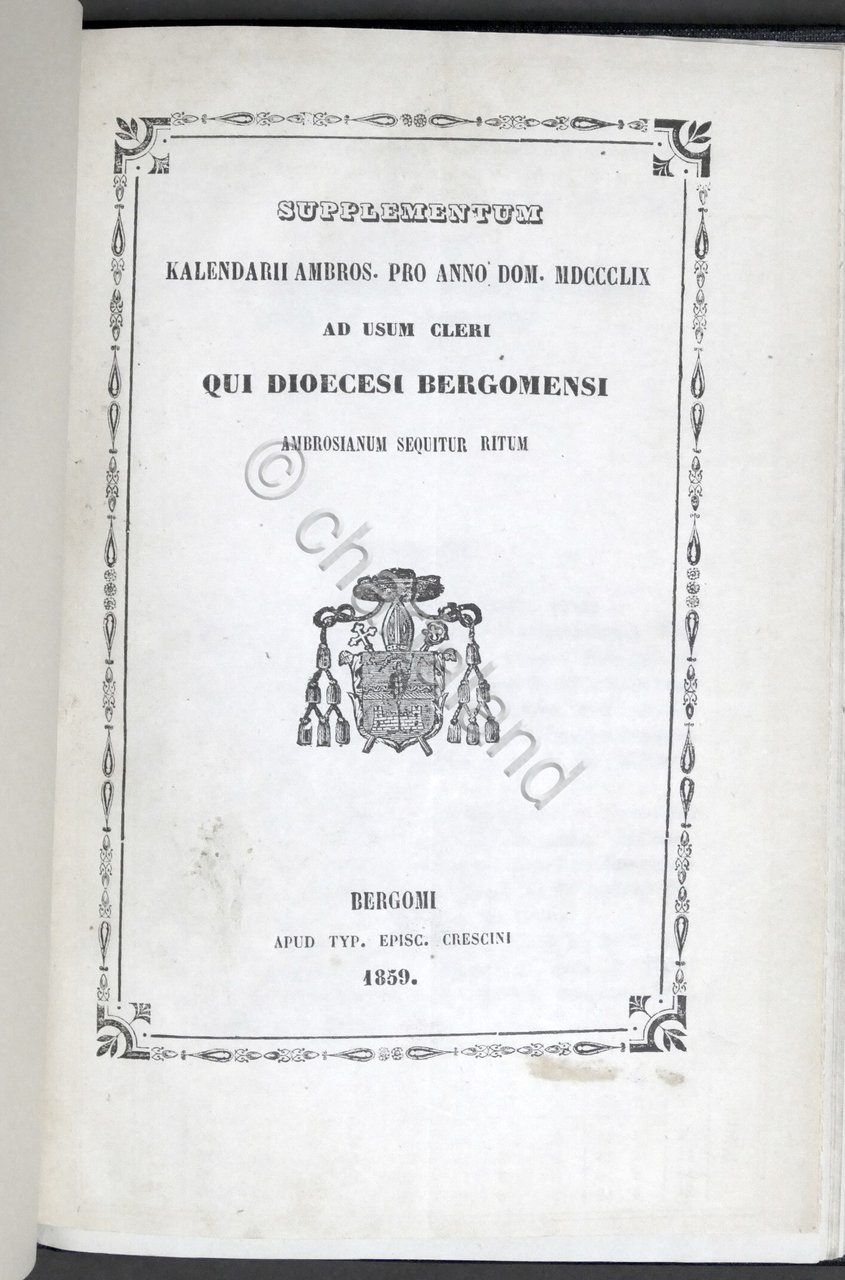 Bergamo - Supplementum Kalendarii Ambros. usum cleri - Diocesi Bergomensi …