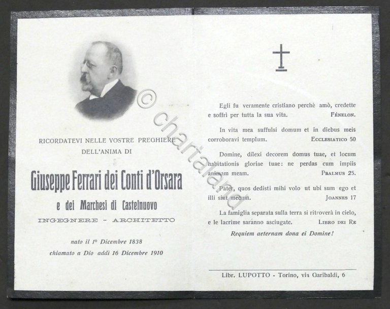 Biglietto Commemorativo - Ingegnere Giuseppe Ferrari dei Conti d'Orsara - …