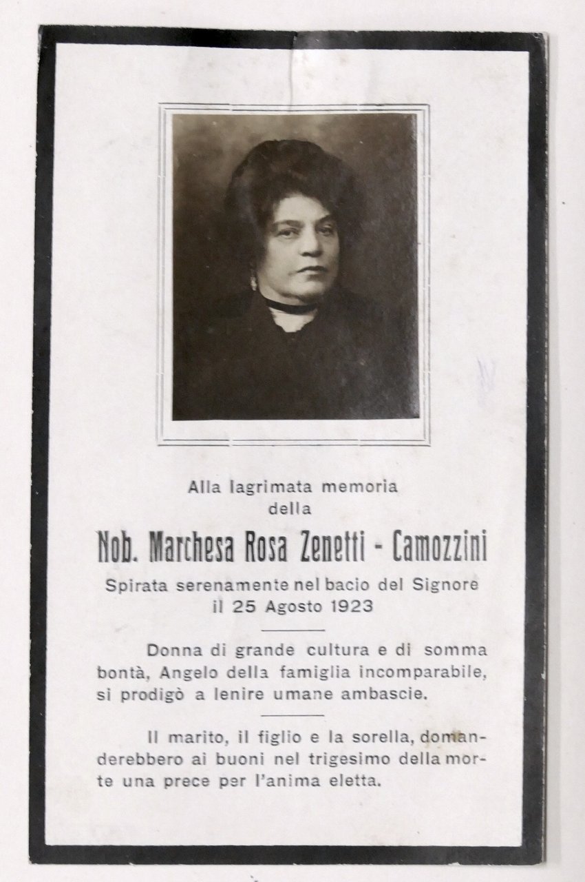 Biglietto Commemorativo in memoria della marchesa Rosa Zenetti Camozzini - … | Immagine principale