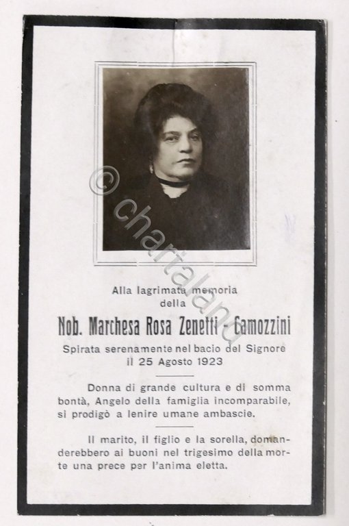 Biglietto Commemorativo in memoria della marchesa Rosa Zenetti Camozzini - … | Immagine Gallery 2