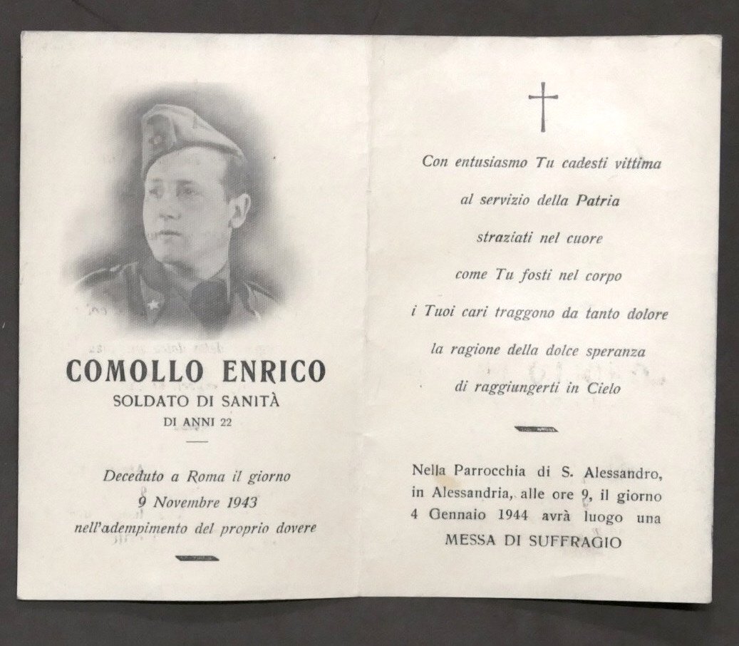 Biglietto Commemorativo Soldato di Sanità Comollo Enrico - Roma 1943