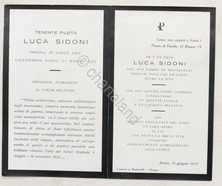 Biglietto Commemorativo tenente pilota Luca Sidoni medaglia d'argento V.M. 1935 | Immagine Gallery 3