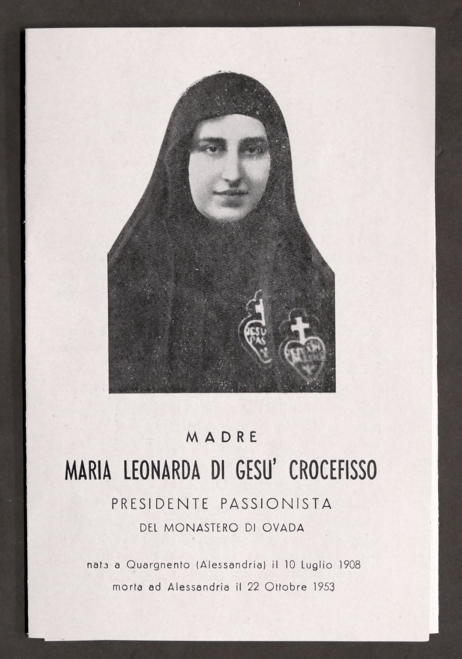 Biglietto Commemorativo Venerabile Madre Maria Leonarda Passionista 1953