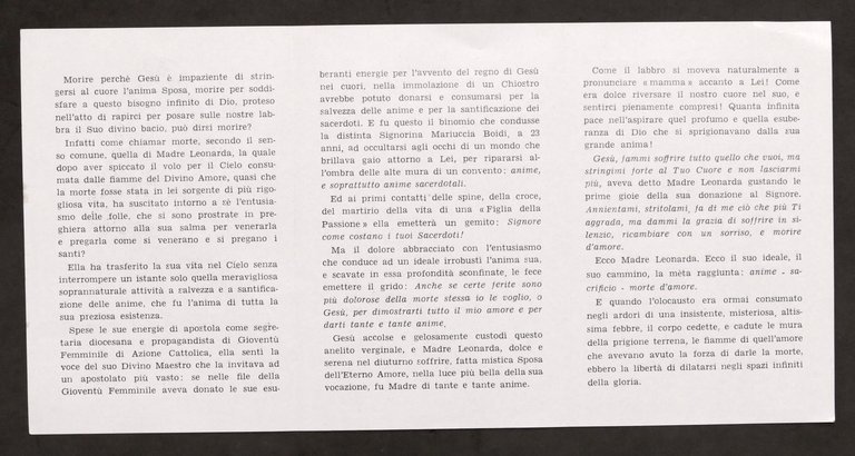 Biglietto Commemorativo Venerabile Madre Maria Leonarda Passionista 1953