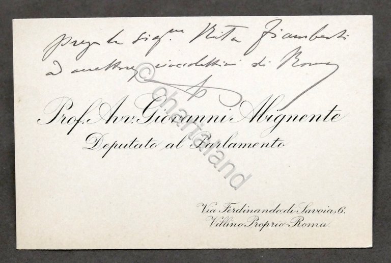 Biglietto con autografo del deputato Giovanni Abignente - inizio '900
