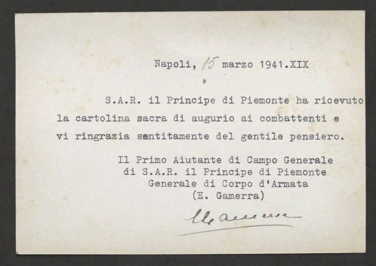 Biglietto con autografo di E. Gamerra Primo Aiutante di Campo … | Immagine principale