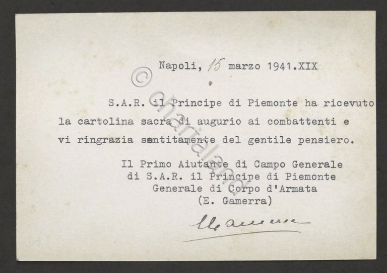 Biglietto con autografo di E. Gamerra Primo Aiutante di Campo … | Immagine Gallery 3