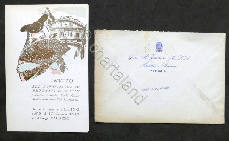 Biglietto invito Esposizione di Merletti e Ricami - Torino - Gennaio 1949