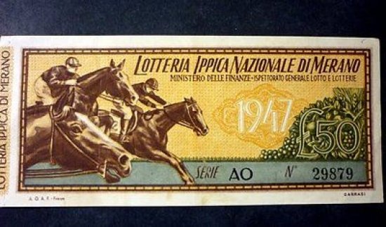 Biglietto Lotteria Ippica Nazionale Merano 1947