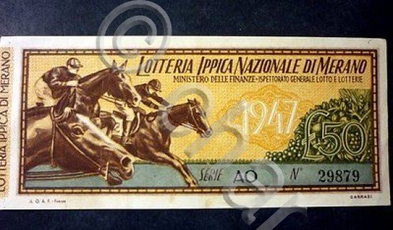 Biglietto Lotteria Ippica Nazionale Merano 1947