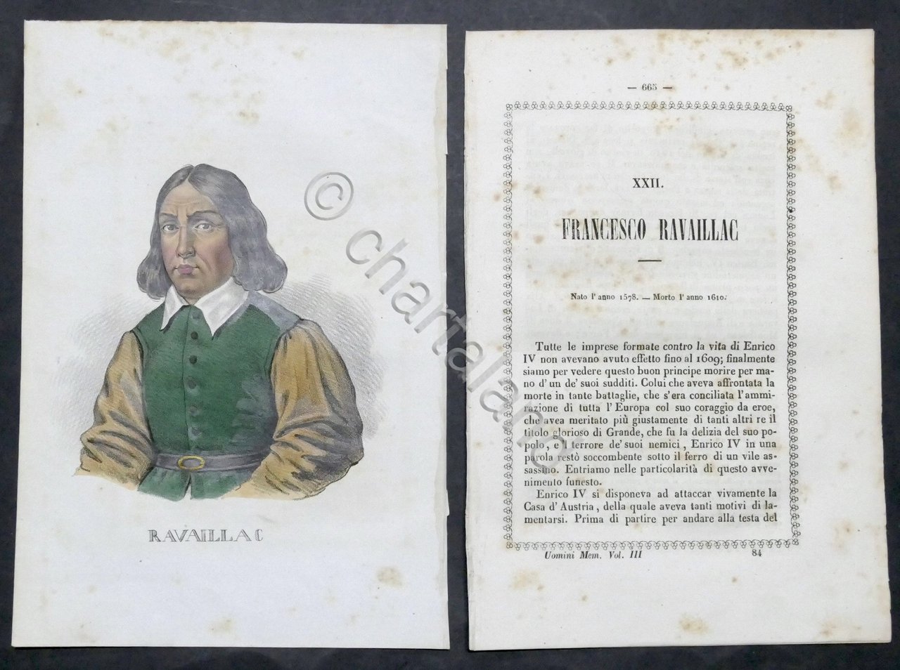 Biografia e stampa di Francesco Ravaillac - 1848