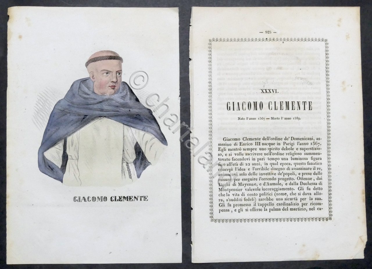 Biografia e stampa di Giacomo Clemente - 1848