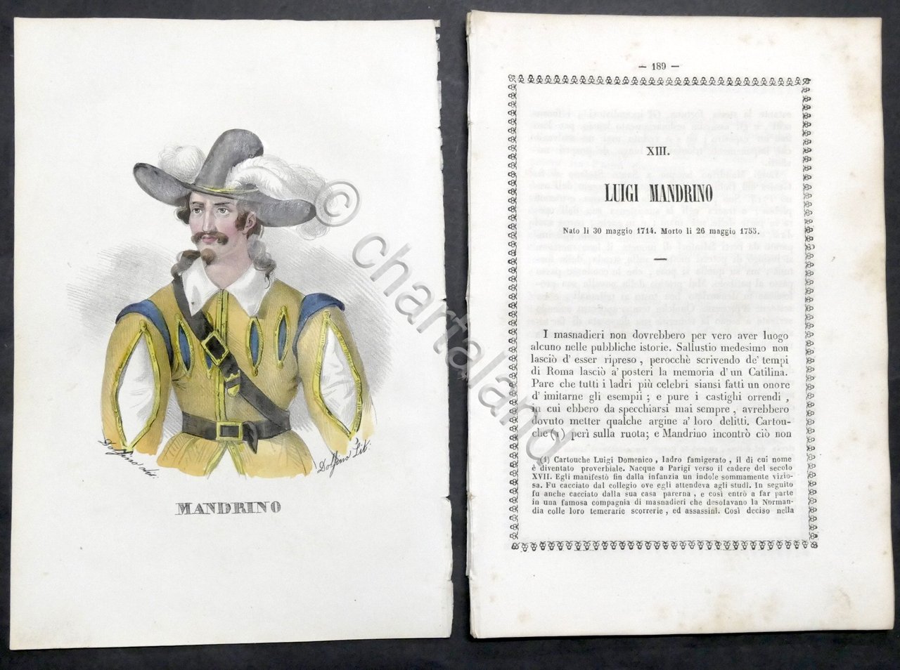 Biografia e stampa di Luigi Mandrino - 1842