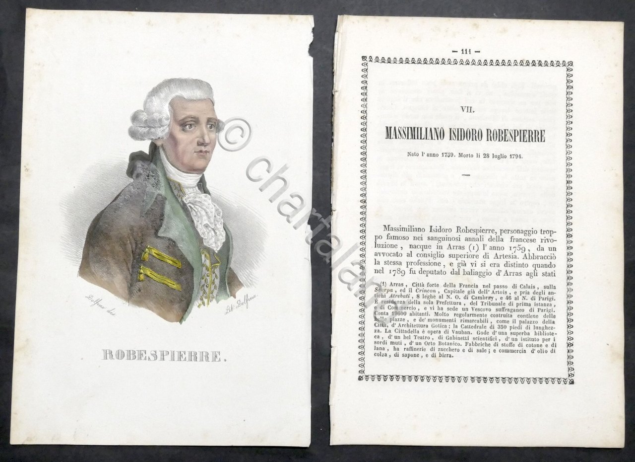 Biografia e stampa di Massimiliano Isidoro Robespierre - 1842