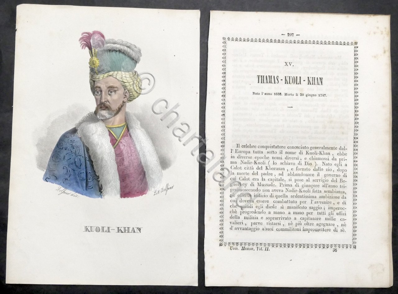 Biografia e stampa di Thamas Kuoli Khan - 1842