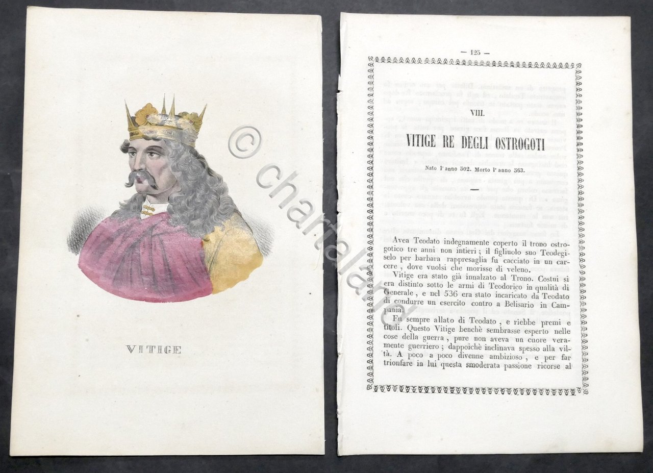 Biografia e stampa di Vitige Re degli Ostrogoti - 1842