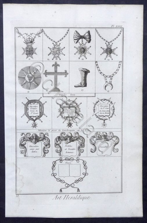Blason ou art Heraldique - Lotto tavole tratte da Encyclopedie …