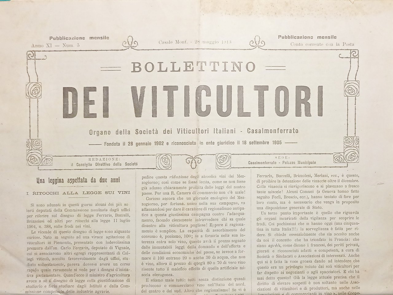 Bollettino Organo Società dei Viticultori Italiani Casale Monferrato N. 5 …