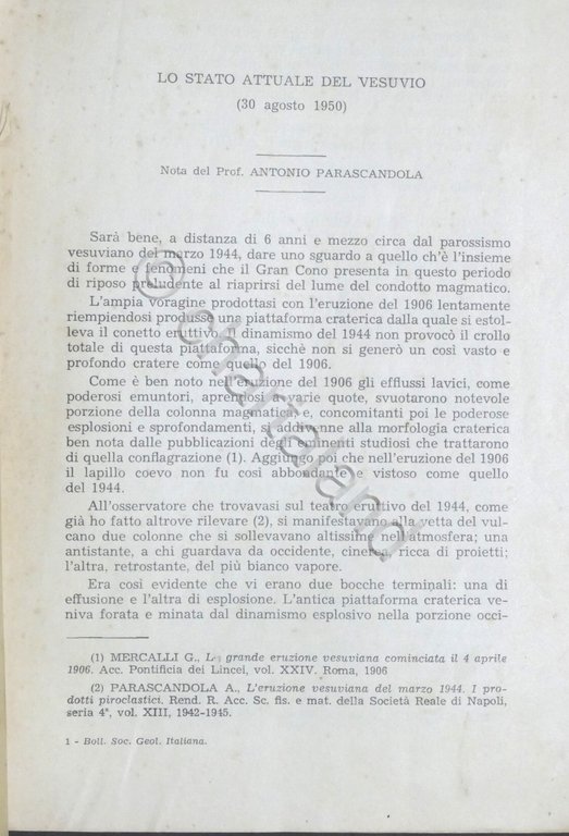 Bollettino Società Geologica Italiana Dicembre 1951 - Stato del Vesuvio …