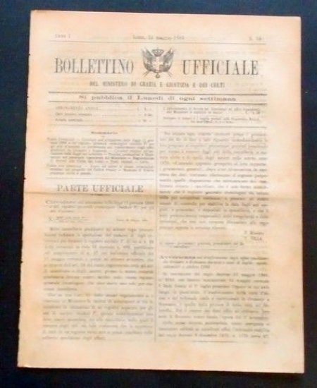 Bollettino Ufficiale Ministero Grazia Giustizia Culti - Anno I - … | Immagine principale
