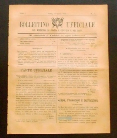 Bollettino Ufficiale Ministero Grazia Giustizia Culti - Anno I - … | Immagine principale