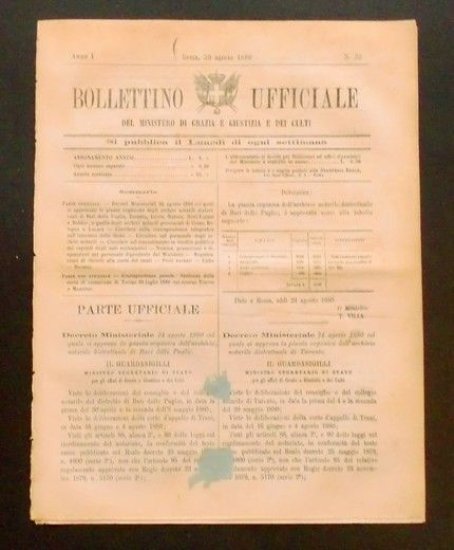 Bollettino Ufficiale Ministero Grazia Giustizia Culti - Anno I - … | Immagine principale