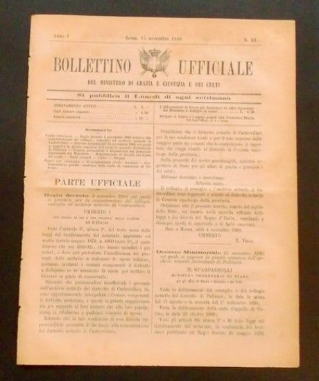 Bollettino Ufficiale Ministero Grazia Giustizia Culti - Anno I - … | Immagine principale