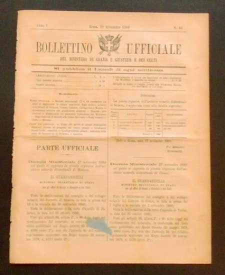 Bollettino Ufficiale Ministero Grazia Giustizia Culti - Anno I - … | Immagine principale