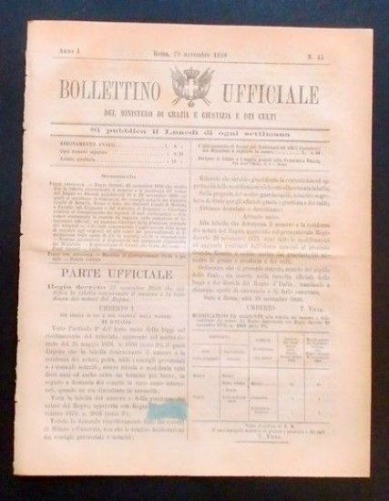Bollettino Ufficiale Ministero Grazia Giustizia Culti - Anno I - … | Immagine principale
