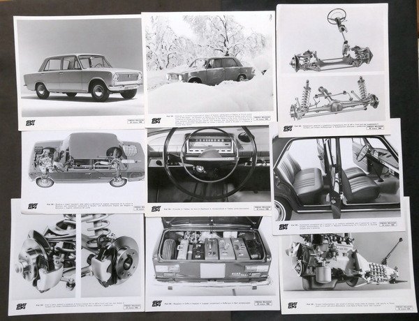 Lotto 20 fotografie e disegni tecnici FIAT 124 - anno …