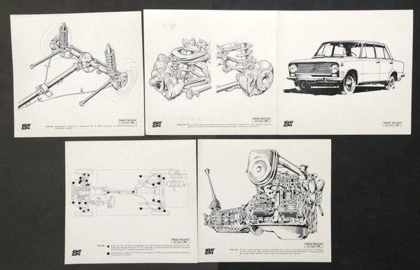 Lotto 20 fotografie e disegni tecnici FIAT 124 - anno …