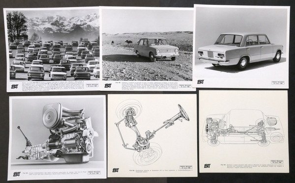 Lotto 20 fotografie e disegni tecnici FIAT 124 - anno …