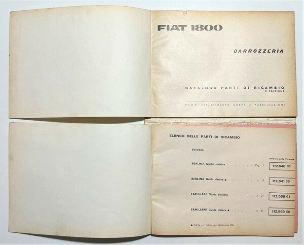 Automobilismo - FIAT 1800 Carrozzeria - Catalogo parti di ricambio …