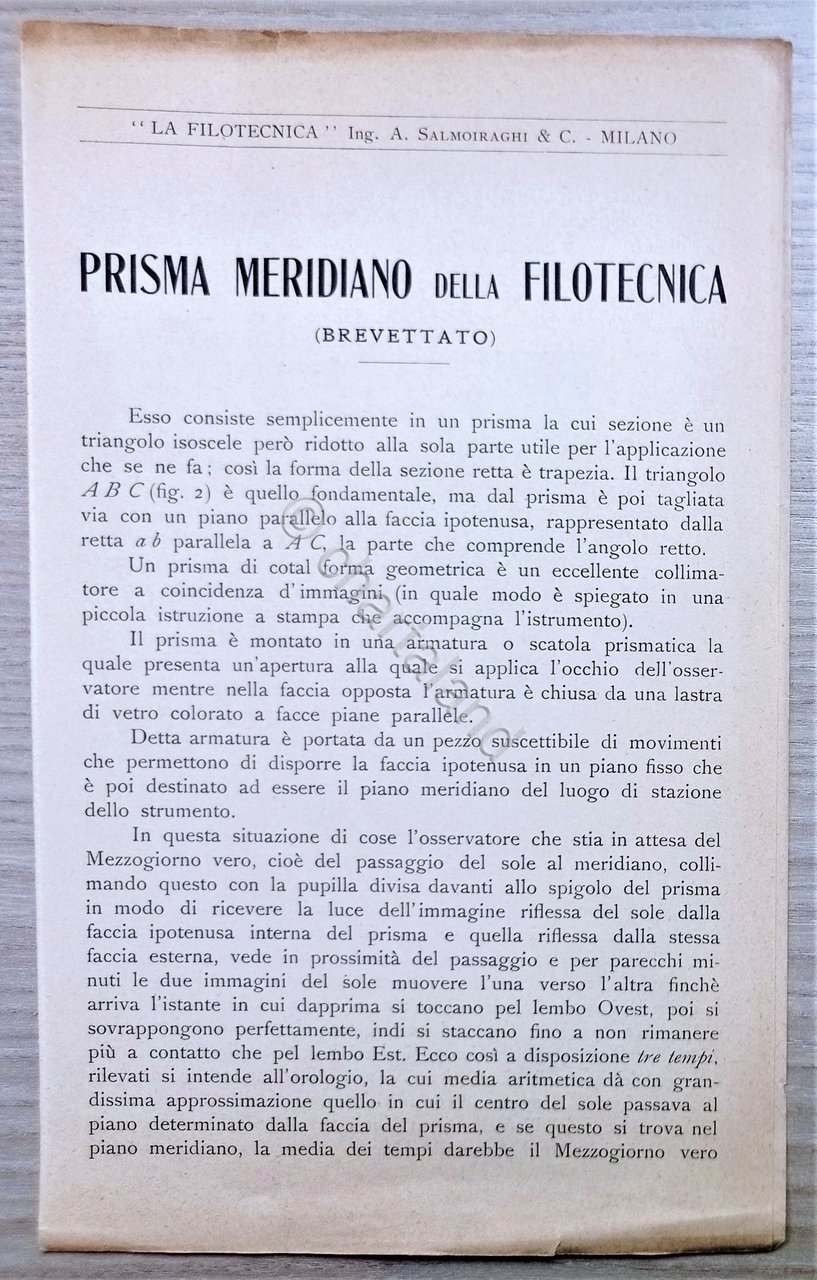 Brochure - Prisma Meridiano della Filotecnica ( Brevettato ) - …
