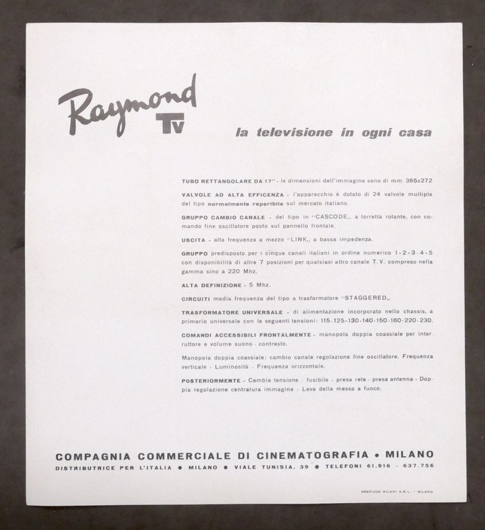 Brochure - Televisione Raymond Tv - modello da 17