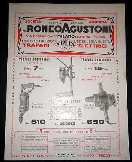 Brochure Agustoni Trapani Elettrici - 1930