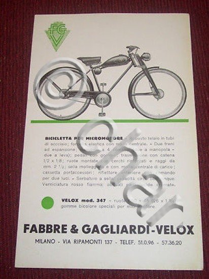 Brochure Biciclette per micromotori - Velox mod. 347 - 1930 …