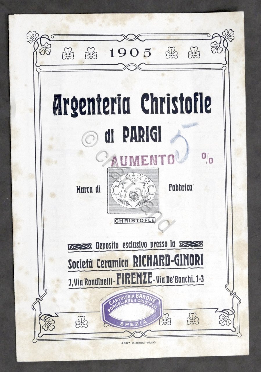 Brochure Catalogo Argenteria Christofle di Parigi - 1905