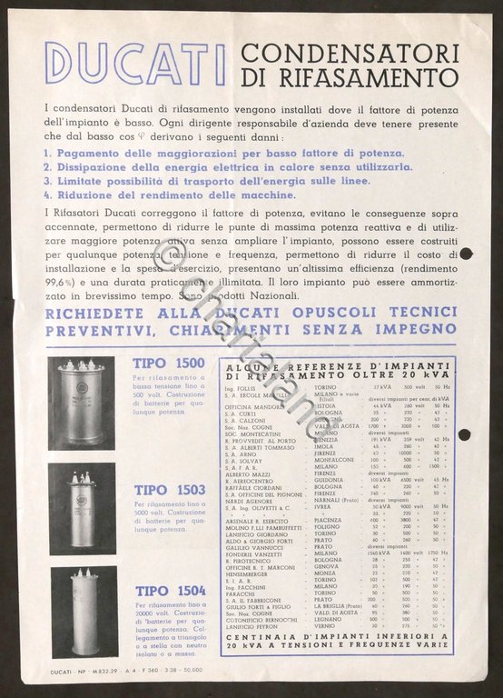 Brochure condensatori di rifasamento - Ducati - 1938 | Immagine Gallery 4