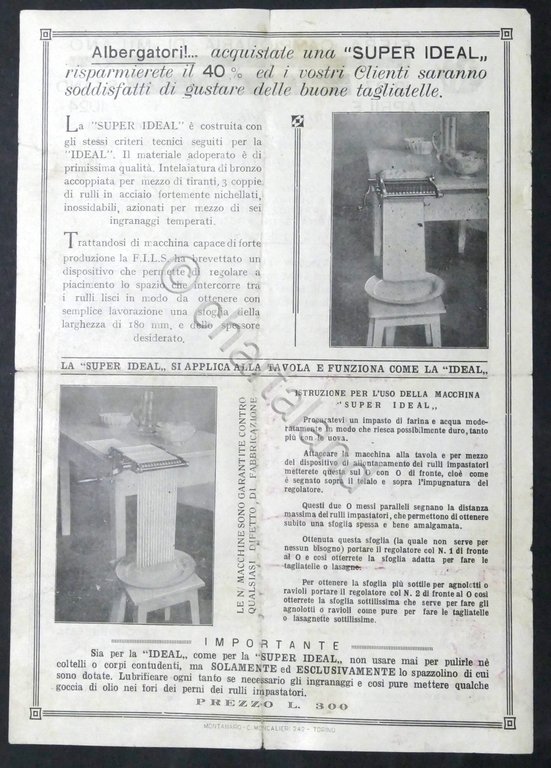Brochure Ditta F. Audino - Macchina impastatrice Ideal - 1930