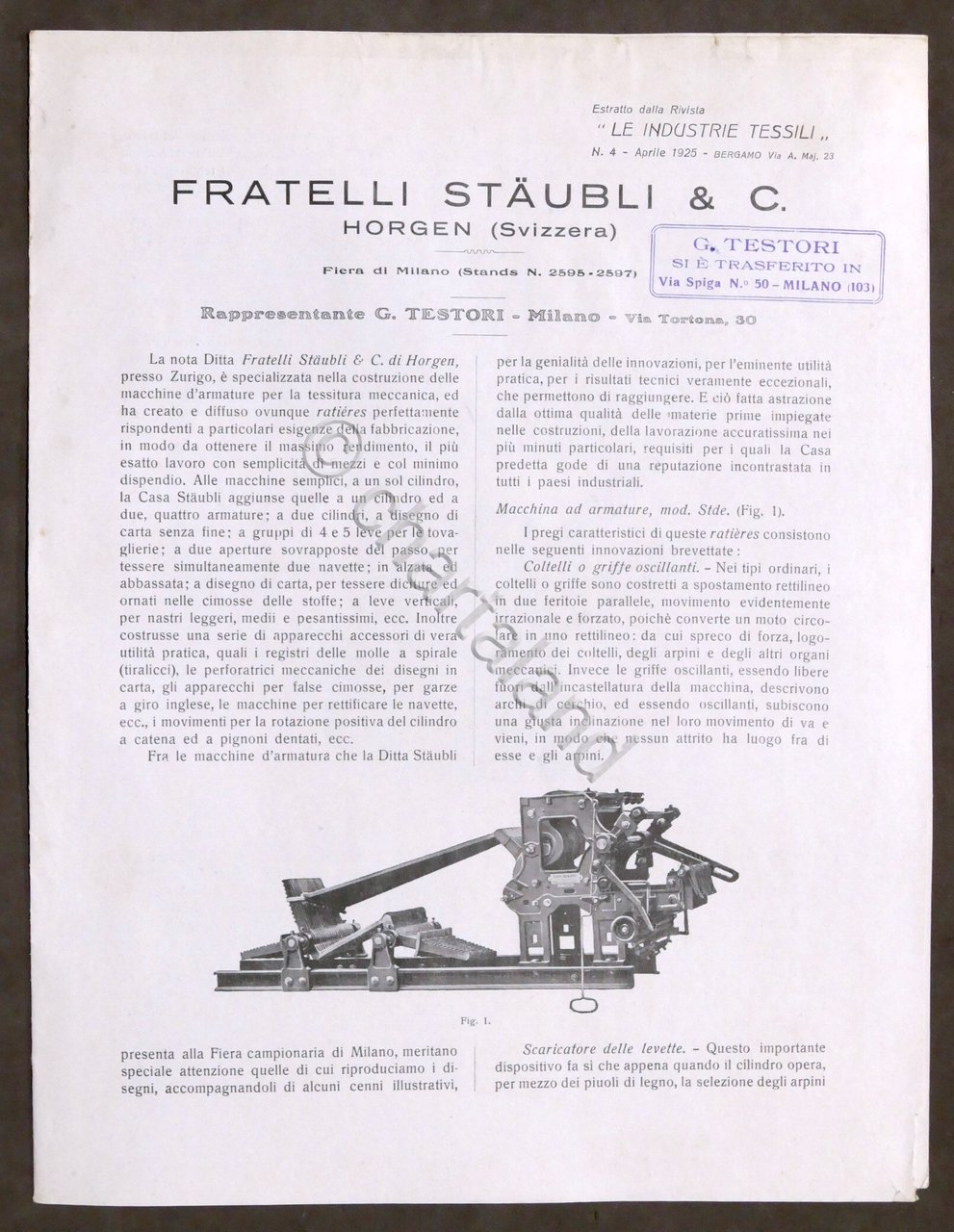 Brochure Industria Tessile - Fratelli Staubli - Horgen Svizzera - …