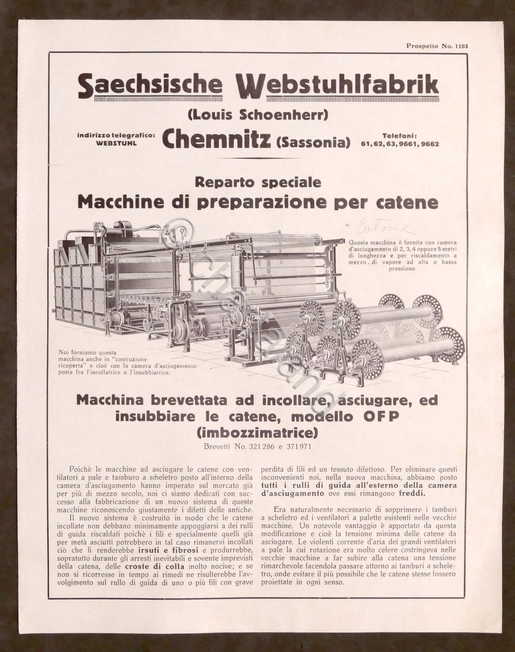 Brochure Industria Tessile - Saechsische Webstuhlfabrik - anni '20